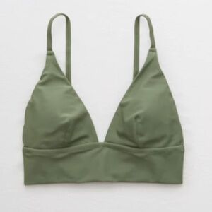 aerie - Longline Triangle Bikini Top - Olive Green - L